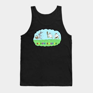 Happy Easter Bunny and Chicken Cartoon T-Shirt, Fun Easter Egg Hunt Tee, Spring Festival Family Apparel, Kids and Adults Tank Top